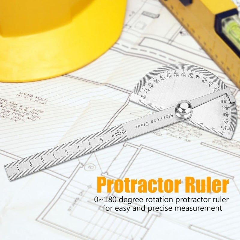 Chiffonade Stainless Steel Protractor 0-180° Round Head Protractor, Angle Finder with Rotary Arm,100mm Machinist Measuring Tool for Woodworking & Metalworking - Image 3